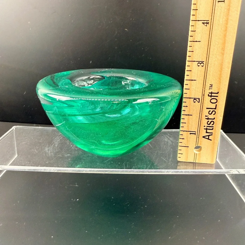 Kosta Boda Atoll Green Glass Votive Candle Bowl Anna Ehrner‎ Signed with Box